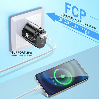 Cargador USB Doble Puerto (Quick Charge 3.0, PD 20W Tipo C) Adaptador Carga Rápida para iPhone 13/12Pro/Huawei/Xiaomi/Samsung