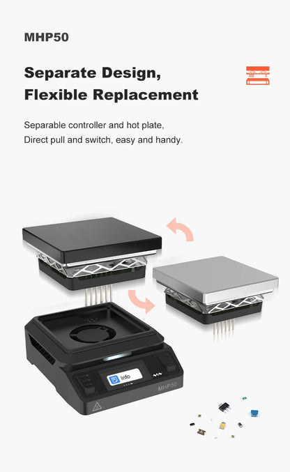 MINIWARE MHP50 Mini Hot Plate Preheater 50*50mm Heating Area Constant Temperature Heating Table 350℃ Intelligent Heating Tool