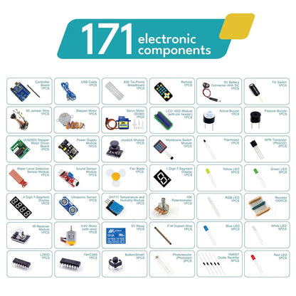 Kit Inicio KUONGSHUN Super para Arduino UNO R3 con Tutorial (Incluye Protoboard, LCD 1602 IIC, Cables Jumper)