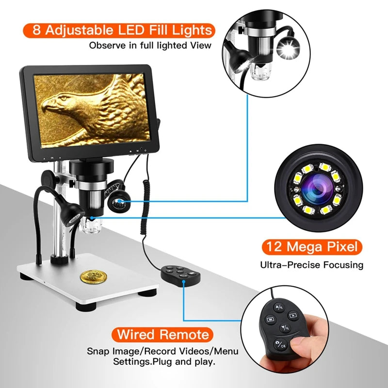 Elikliv DM9 7 Inch 50X-1200X Digital Microscope Adjustable HD LCD Video Microscops Camera For PCB Electronics Soldering Tool