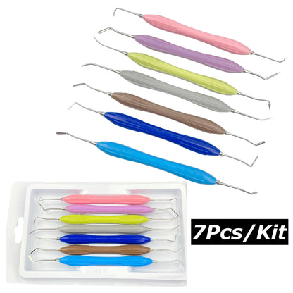 Set Relleno Resina Dental Doble Punta Acero Inoxidable (Espátula Relleno Composite, Mango Silicona)