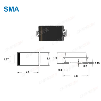 Diodo Rectificador Recuperación Ultra Rápida US1J/US1M SMA 1A 600V/1000V - Lote 50/75ns