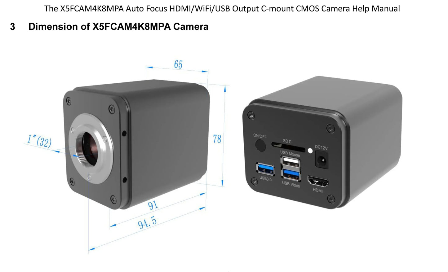 Cámara Microscopio 4K Ultra HD (8MP, 60fps) - Sensor Sony IMX678, Enfoque Automático, Salida HDMI/USB/WiFi/GE