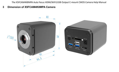 Cámara Microscopio 4K Ultra HD (8MP, 60fps) - Sensor Sony IMX678, Enfoque Automático, Salida HDMI/USB/WiFi/GE