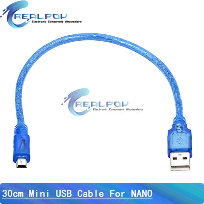 Placa Nano 3.0 (ATMEGA328P, 16MHz, CH340) con Bootloader (Puerto Mini/Tipo C/Micro USB) + Cable USB compatible Arduino