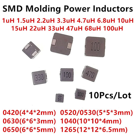 Inductor Potencia Moldeado SMD (0420-0650) - Varios Valores (1uH a 47uH) - Lote 10 Piezas