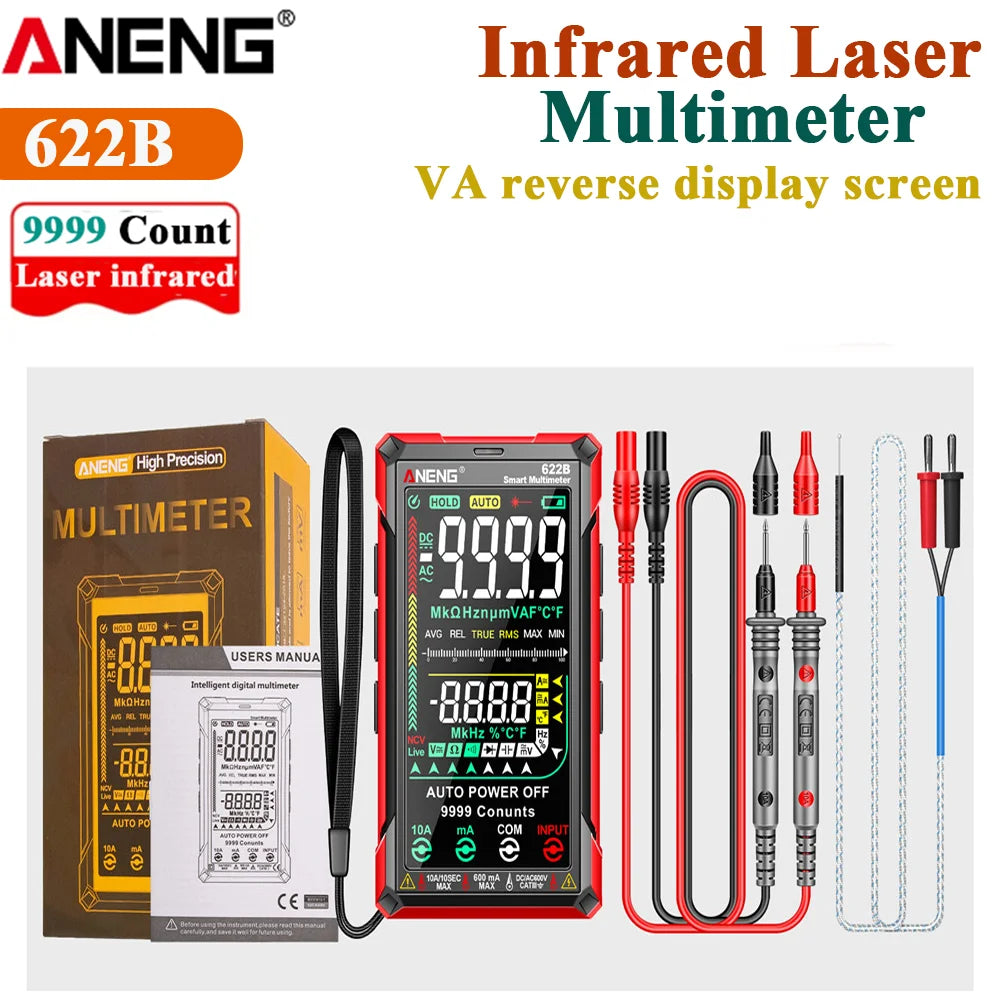 Multímetro Digital Inteligente ANENG 622B/622A True RMS 9999 Cuentas Lámpara Láser Autorango DC/AC Tester Analógico