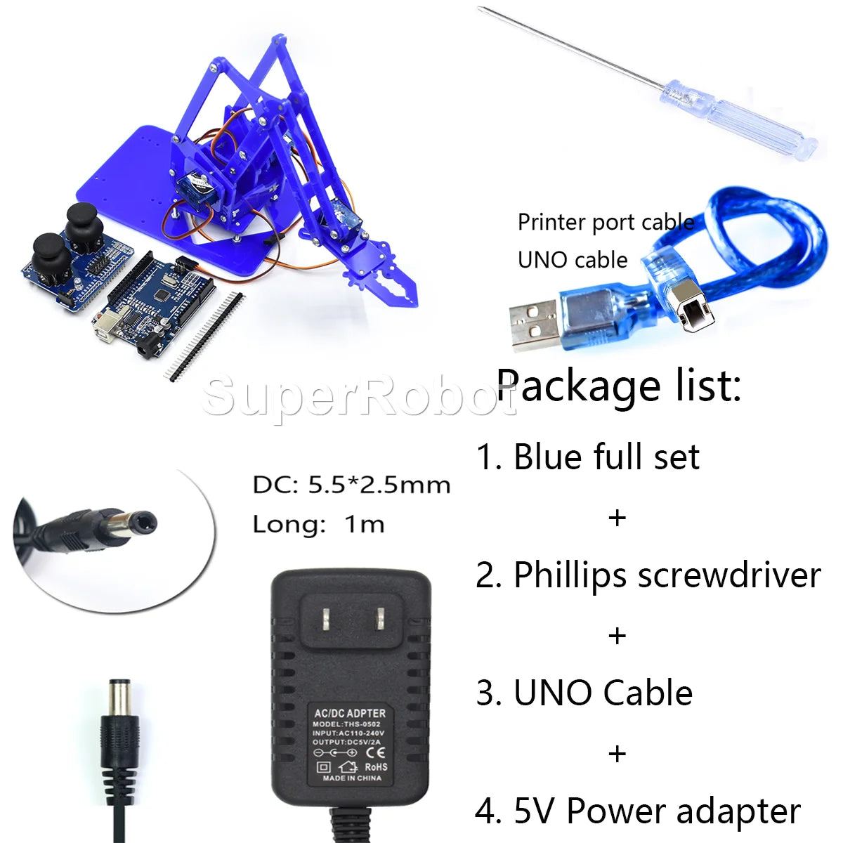 Kit Garra Brazo Robot Manipulador Mecánico Acrílico 4-DOF (Desarmado, para SG90/MG90S) Arduino STEAM
