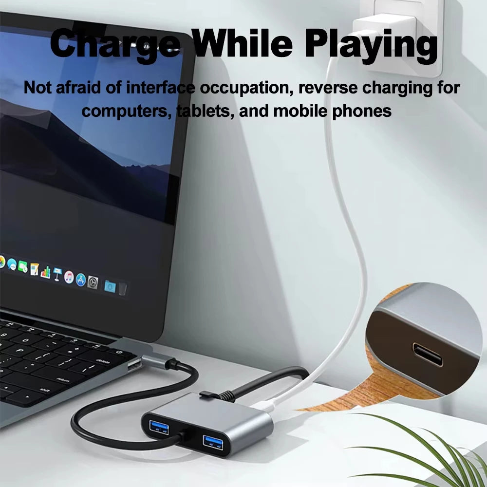 Hub USB-C Docking Station 4-en-1 Tipo-C a RJ45 1000Mbps + PD 60W + USB Adapter Converter para PC/Laptop/MacBook Pro
