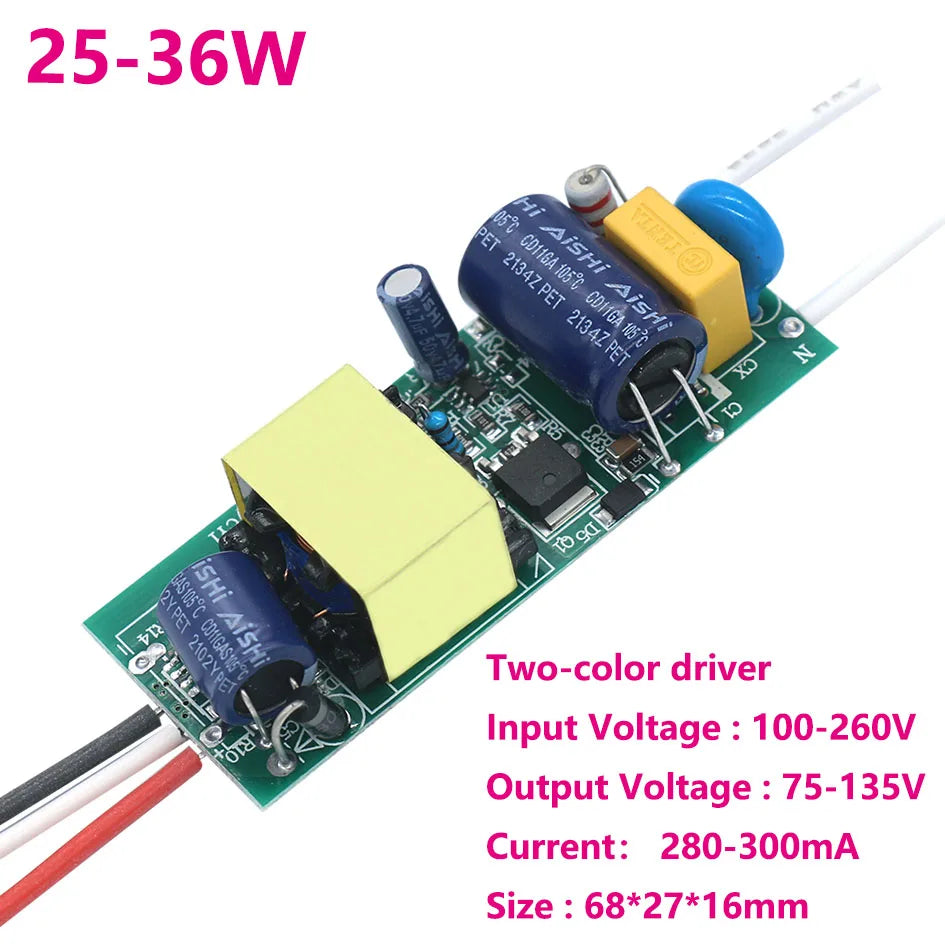 Driver LED Aislado Bicolor (3 Pines, 300mA) 3W / 4-7W / 8-12W / 12-18W Fuente Alimentación Iluminación (1 Unidad)