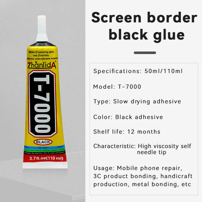 Pegamento Adhesivo Contacto T7000 Negro (15ml/50ml/110ml) Zhanlida Fuerte con Salida Aguja Fina para Reparación Móviles/Tablets
