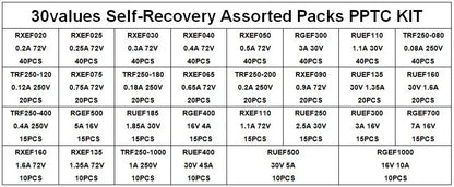 660PCS/BOX Self-Recovery Assorted Packs PPTC KIT 0.05A 0.1A 0.2A 0.25A 0.3A 0.4A 0.5A 0.75A 0.9A 1.1A 1.35A 2A 2.5A 3.75A