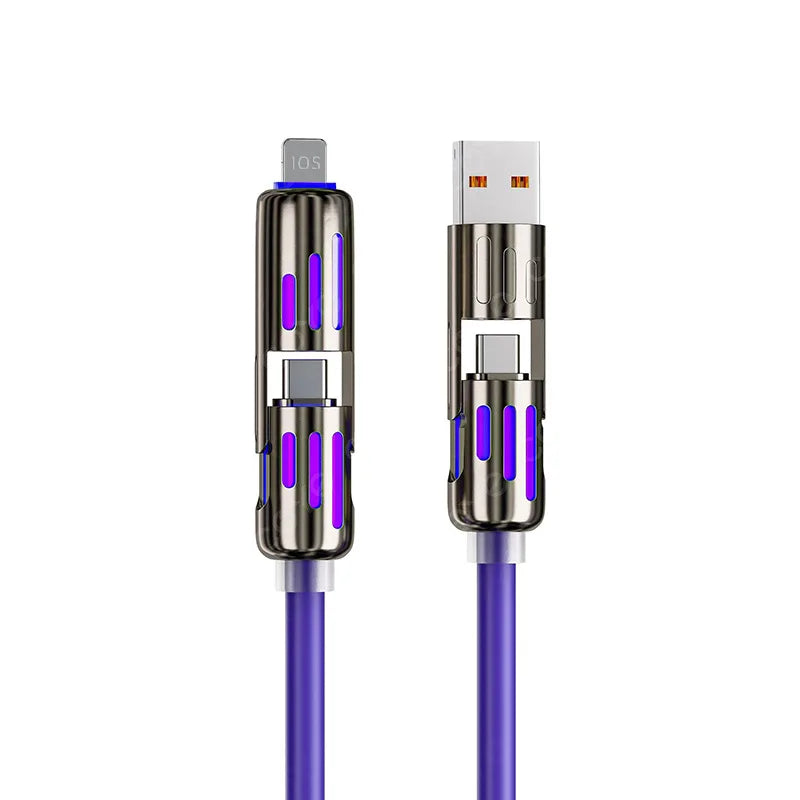 Cable Carga USB Multifunción 4 en 1 MFISH (USB/Tipo C/Lightning, Max 240W) Carga Rápida y Sincronización Datos para iPhone 15/16/iPad