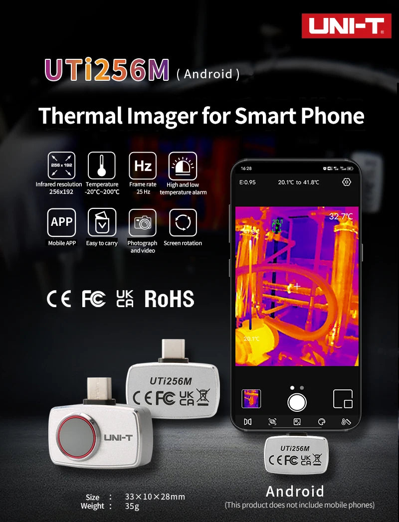 Cámara Térmica UNI-T (UTi120Mobile/UTi120MS/UTi256M/UTi260M/UTi261M) - Termógrafo Infrarrojo Móvil (No iPhone, Tipo C)