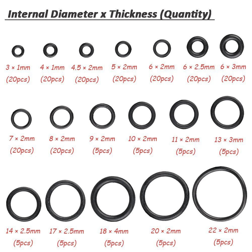Set Surtido O-Rings Goma Nitrilo 32 Tamaños Universales (Junta Sello) para Plomería/Automotriz/Grifo Reparación (225/419 Piezas)