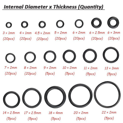 Set Surtido O-Rings Goma Nitrilo 32 Tamaños Universales (Junta Sello) para Plomería/Automotriz/Grifo Reparación (225/419 Piezas)