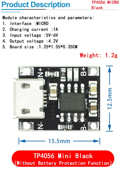 Lote 10/50 Pcs Módulo Cargador Batería Litio TP4056 USB-C 5V 1A 18650 con Protección Dual
