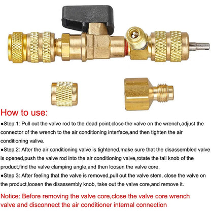 Kit Herramienta Instalador/Removedor Núcleo Válvula HVAC con Puerto Doble Tamaño 1/4" y 5/16" para R22/R12/R407/R410/R404/R32/R600
