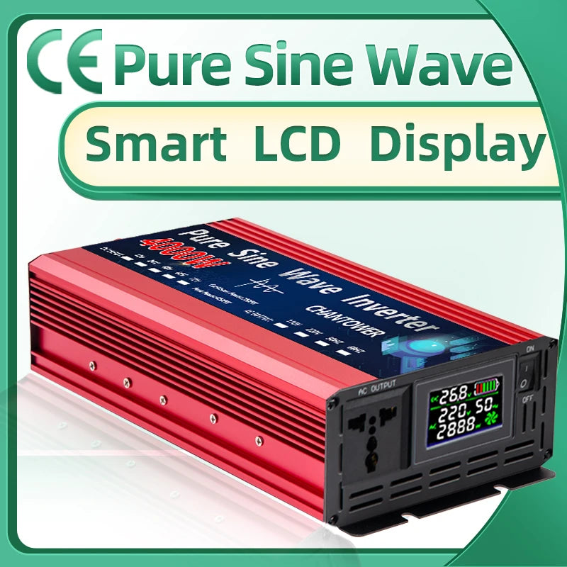 Inversor Onda Pura DC 12V/24V a AC 110V/220V (2000W-5000W) Convertidor Voltaje Portátil Auto/Solar
