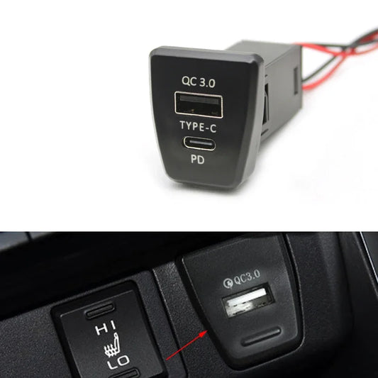 Socket Interfaz Cargador Auto USB-C PD + QC3.0 Accesorios para Toyota RAV4 5th XA50 (2019-2020)