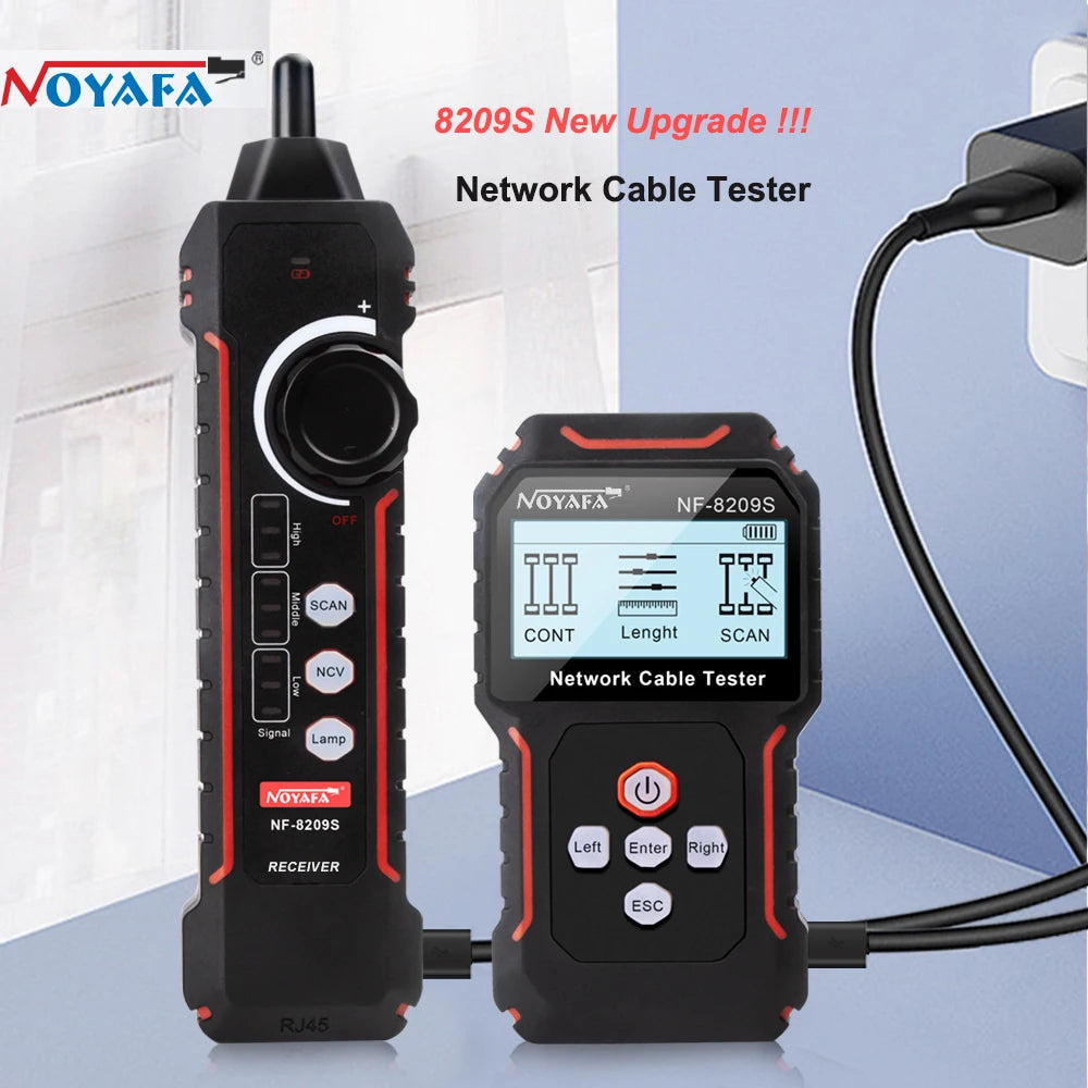 Rastreador Cable Red Noyafa NF-8209S - Tester LAN (Mide Longitud, Wiremap) con Display LCD