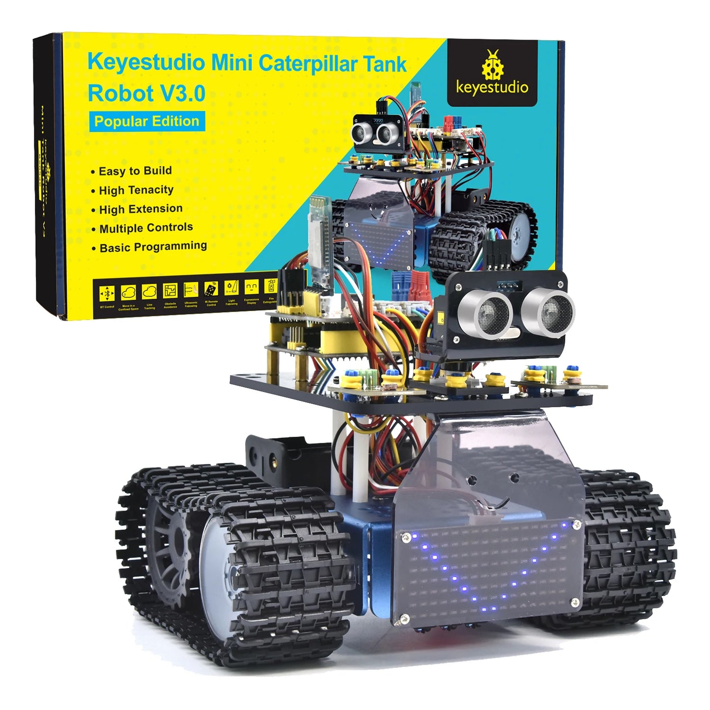 Kit Robot Tanque Inteligente Keyestudio Mini V3.0 (Actualizado) DIY STEM Programable compatible Arduino/Mixly
