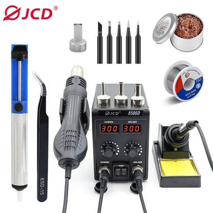 JCD 8586D Soldering Station 2 IN 1 750W Hot Air Gun LCD Dual Digital Display Electric Soldering Iron SMD Welding Rework Station