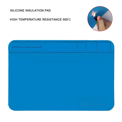Alfombrilla Silicona ESD Aislante Térmica Resistente Calor para Soldadura Reparación Computadora/Teléfono (Kit Mantenimiento)