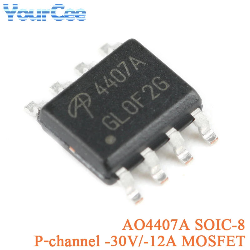 MOSFET Canal-P AO4407A SMD SOIC-8 30V 12A (Opciones AO44xx disponibles) - Lote 5/20 Piezas