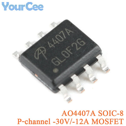 MOSFET Canal-P AO4407A SMD SOIC-8 30V 12A (Opciones AO44xx disponibles) - Lote 5/20 Piezas