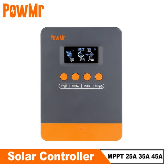 Controlador Cargador Solar MPPT PowMr 25A/35A/45A 12V/24V Auto Regulador Panel Batería LiFePO4 Max PV 100VDC