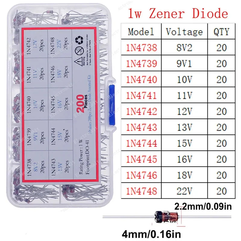 Kit Surtido Diodos (Zener/TVS/Schottky Rápido) DIP/SMD para Electrónica DIY