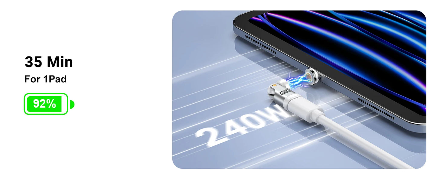 Adaptador Magnético AUFU USB-C Hembra a Tipo C Macho 9 Pines (240W Carga Rápida) Convertidor para iPhone 15/16/Laptop/Macbook/Samsung