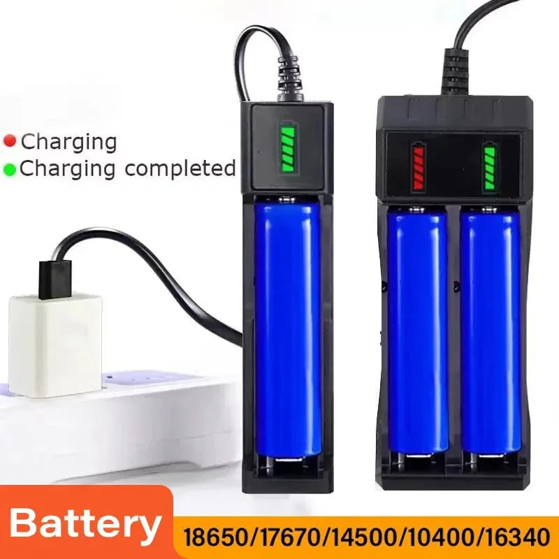 Cargador USB Baterías Litio Recargables 18650 (1/2/4 Ranuras, 3.7V) para 16340/14500/18650