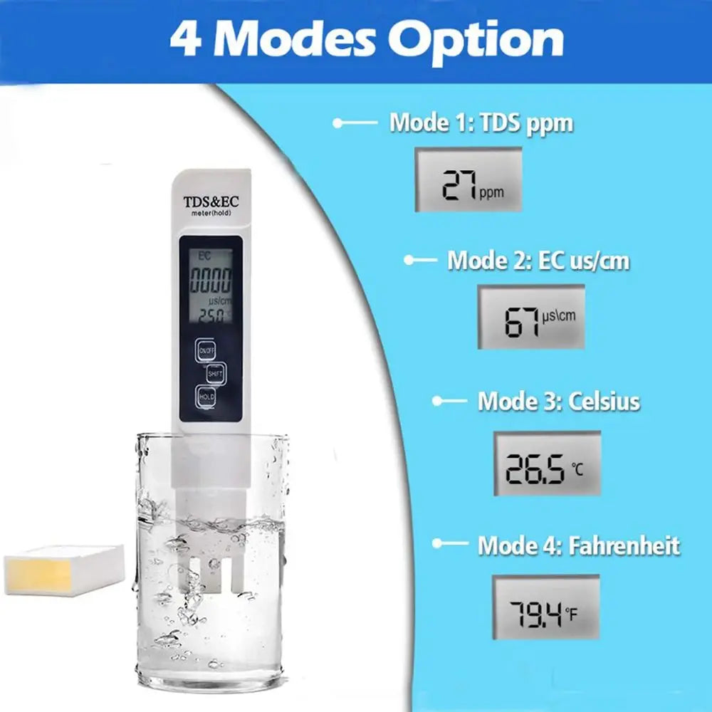 Medidor Digital Calidad Agua TDS/EC Multifuncional (Rango 0-9990 ppm) Pureza/Temperatura (1 Unidad, Blanco)