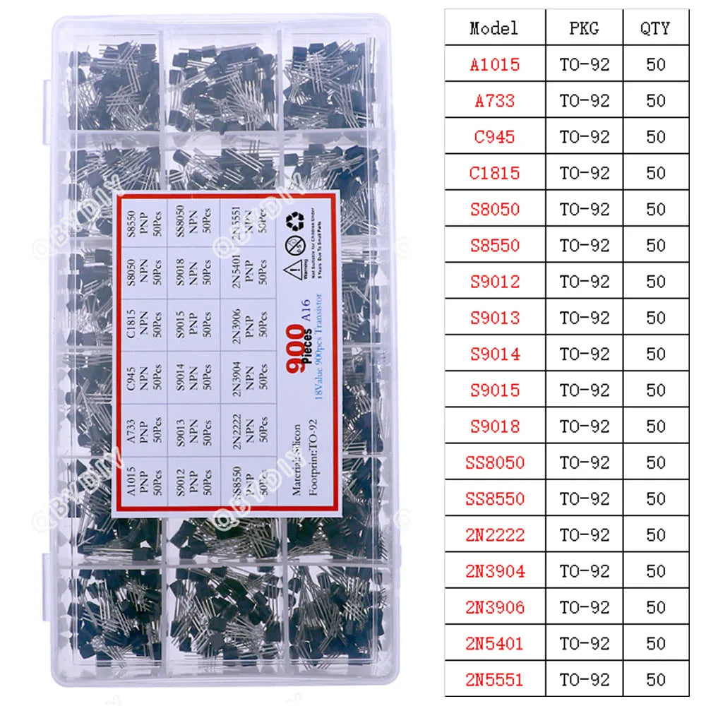 Kit Surtido Transistores/Semiconductores THT (TO-92/126/220) - MOSFET/BJT/Tiristor en Caja