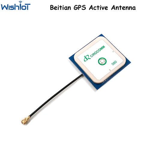 Antena GPS Activa Interna Beitian BT-580 Cirocomm (Cerámica 25x25x2mm, 32dB Ganancia, Conector IPEX, Cable 5cm)