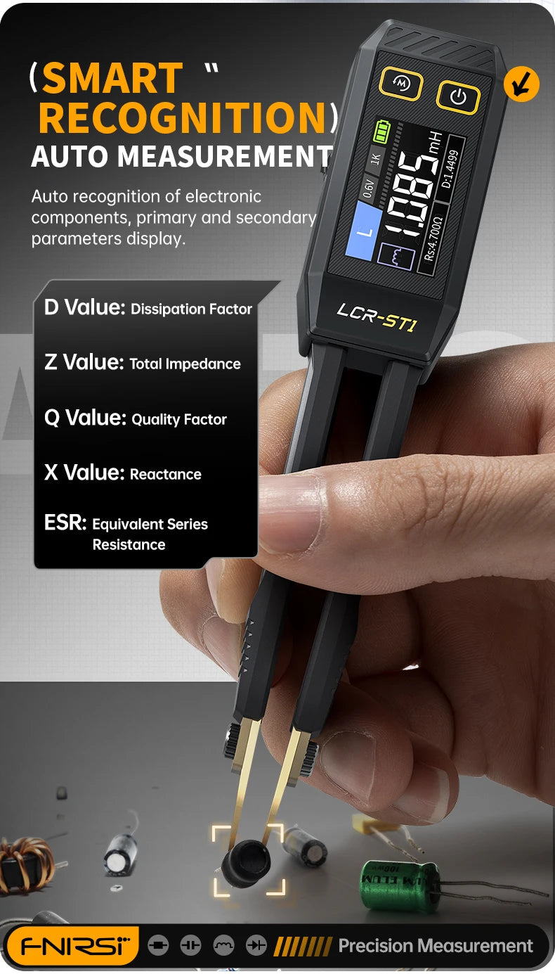 Mini Tester Inteligente FNIRSI LCR-ST1 (Tipo Pinza) - Medidor LCR/SMD/ESR, Continuidad, Diodo