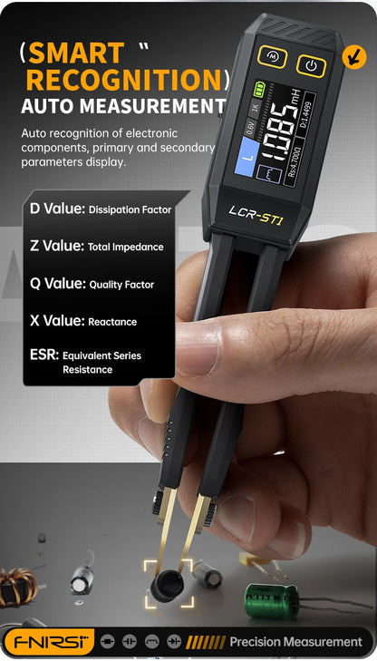Mini Tester Inteligente FNIRSI LCR-ST1 (Tipo Pinza) - Medidor LCR/SMD/ESR, Continuidad, Diodo
