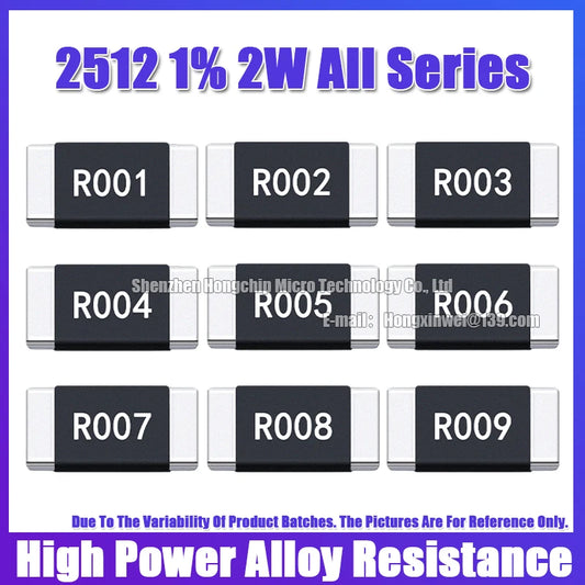 Resistencia Aleación SMD 2512 2W - Varios Valores Bajos (R001 a R300) 6.4x3.2mm - Lote 20 Piezas