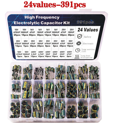 Kit Surtido Capacitores Electrolíticos Alta Frecuencia (10V-400V, 10uF-1000uF)