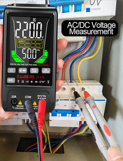 Multímetro Digital Inteligente USB (9999 Cuentas) - Pantalla Grande, AC/DC, Capacitancia, Ohm, Hz, Temp