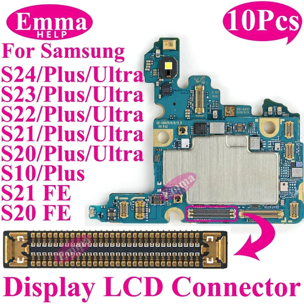 Conector de pantalla a bordo para Samsung S24 Plus S23 Ultra S22 S21 S20 FE Note 20 S10 LiteLCD pantalla FPC en enchufe de placa base, 10 Uds.