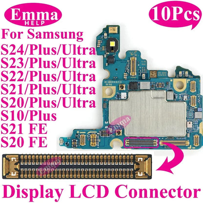Conector de pantalla a bordo para Samsung S24 Plus S23 Ultra S22 S21 S20 FE Note 20 S10 LiteLCD pantalla FPC en enchufe de placa base, 10 Uds.
