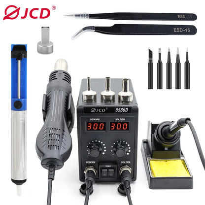 JCD 8586D Soldering Station 2 IN 1 750W Hot Air Gun LCD Dual Digital Display Electric Soldering Iron SMD Welding Rework Station