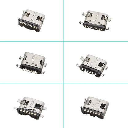 Conector Socket Carga USB Hembra Tipo C (6 Pines/16 Pines) para Soldadura PCB DIY Reparación Adaptador Jack (Caja 100 Unidades)