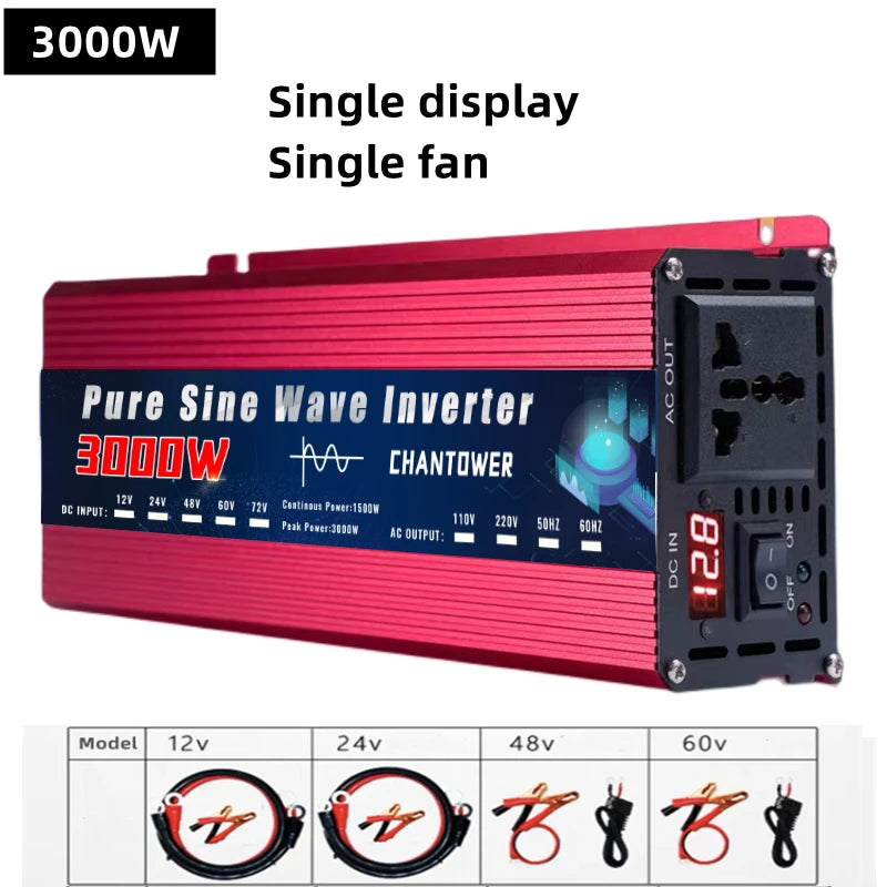 Inversor Onda Pura DC 12V/24V a AC 110V/220V (2000W-5000W) Convertidor Voltaje Portátil Auto/Solar