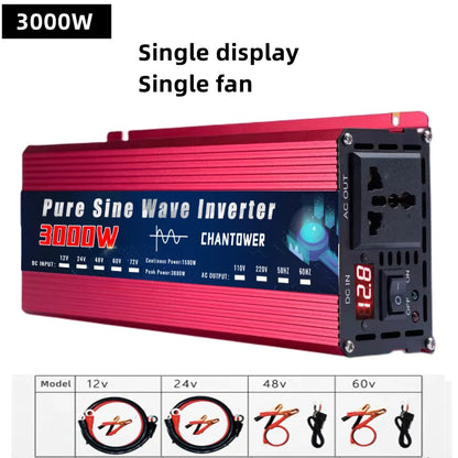 Inversor Onda Pura DC 12V/24V a AC 110V/220V (2000W-5000W) Convertidor Voltaje Portátil Auto/Solar