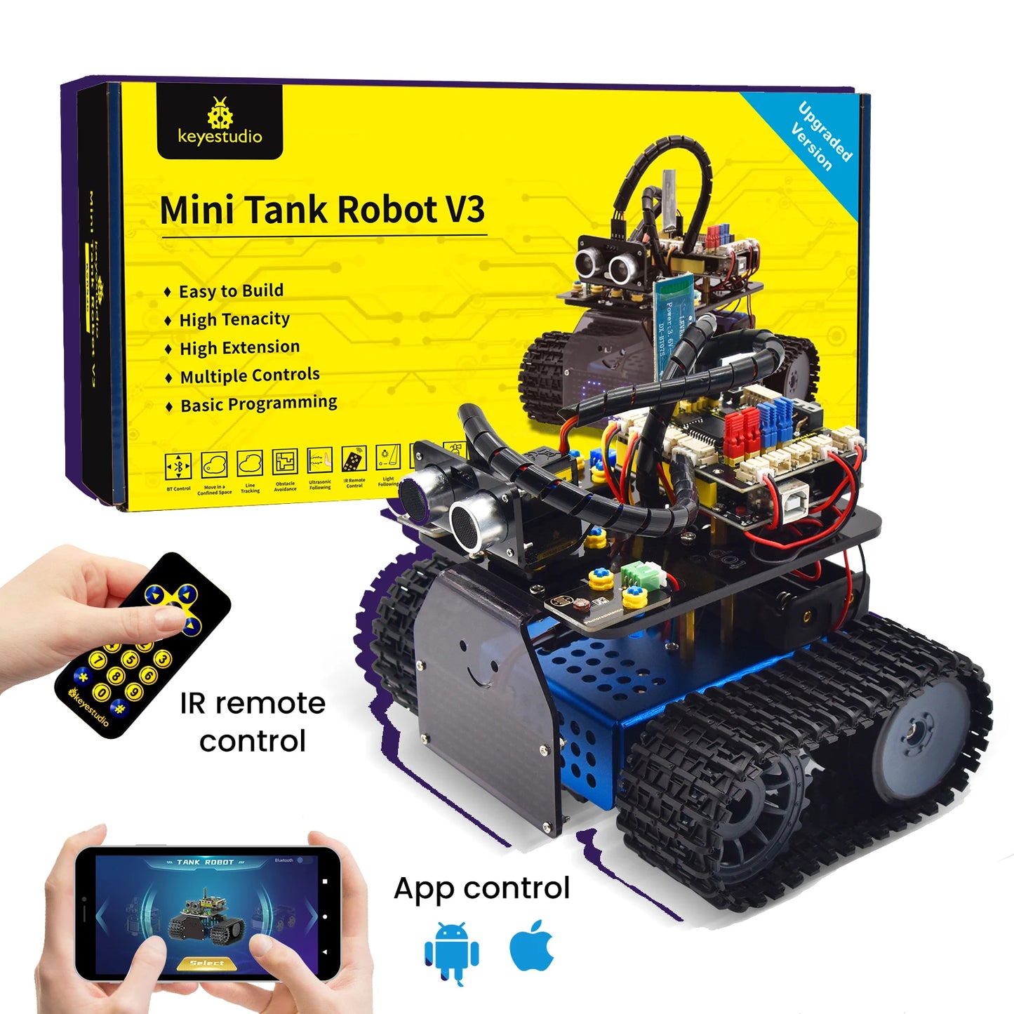 Kit Robot Tanque Inteligente Keyestudio Mini V3.0 (Actualizado) DIY STEM Programable compatible Arduino/Mixly