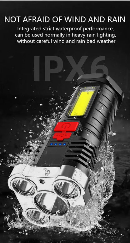 Linterna LED Alta Potencia (5 LEDs) Recargable Foco Camping con Luz Lateral (3 Modos) para Aventura Exterior